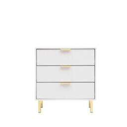 MMT Funiture Designs White Gloss Chest Of Drawers, Gold Handles & Legs, 3 Drawer