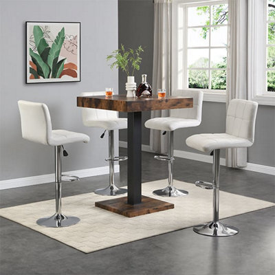 Furniture in Fashion Topaz Rustic Oak Wooden Bar Table With 4 Coco White Stools - image 1