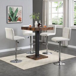 Furniture in Fashion Topaz Rustic Oak Wooden Bar Table With 4 Coco White Stools