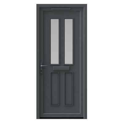 Fortia Chesil Glass Frosted Glazed Anthracite Rh External Front Door Set, (H)2085mm (W)840mm - image 1