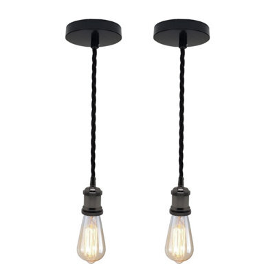 Ledsone Vintage Metal Pendant Light Kit  E27 Holder With 1M Braided Cable, 2 Pack - image 1