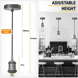 Ledsone Vintage Metal Pendant Light Kit  E27 Holder With 1M Braided Cable, 2 Pack - thumbnail 3