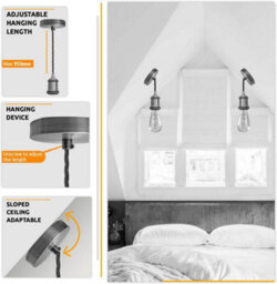 Ledsone Vintage Metal Pendant Light Kit  E27 Holder With 1M Braided Cable, 2 Pack - thumbnail 7