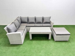 Fimous Rattan Garden Furniture Set Outdoor 7 Seater Corner Sofa Sets With Oblong Coffee Table Big Footstool Light Grey Mixed - thumbnail 2