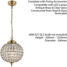 Hanging Ceiling Pendant Light Antique Brass Glass Round Metal Lamp Shade Holder - thumbnail 2