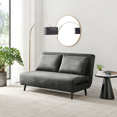 Furniturebox Uk Sofa Bed - 'bobby' Grey Fabric 2 Seat Sofa Unfolds Into Single - Fold Out Bed Guest Bed Guest Furniture - image 1