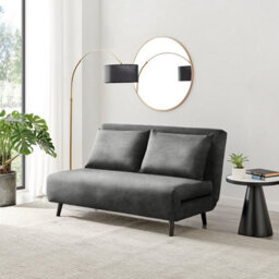 Furniturebox Uk Sofa Bed - 'bobby' Grey Fabric 2 Seat Sofa Unfolds Into Single - Fold Out Bed Guest Bed Guest Furniture - thumbnail 1