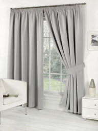 Ameha Light Grey Plain Curtain Pencil Pleat Blackout Thick Thermal Insulated Curtain Pair 90''x90'' Pair Living Room Bedroom Decor - thumbnail 2