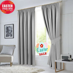 Ameha Light Grey Plain Curtain Pencil Pleat Blackout Thick Thermal Insulated Curtain Pair 90''x90'' Pair Living Room Bedroom Decor - thumbnail 1