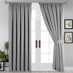 Ameha Light Grey Plain Curtain Pencil Pleat Blackout Thick Thermal Insulated Curtain Pair 90''x90'' Pair Living Room Bedroom Decor - thumbnail 8