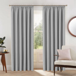 Ameha Light Grey Plain Curtain Pencil Pleat Blackout Thick Thermal Insulated Curtain Pair 90''x90'' Pair Living Room Bedroom Decor - thumbnail 5