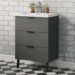 Probaty Bathrooms Vanity Unit Matte Anthracite Mdf,600X385X850mm,wall Mounted,3 Drawer With Artificial Stone Square Basin - thumbnail 1