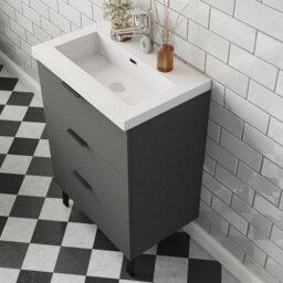 Probaty Bathrooms Vanity Unit Matte Anthracite Mdf,600X385X850mm,wall Mounted,3 Drawer With Artificial Stone Square Basin - thumbnail 3