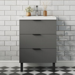 Probaty Bathrooms Vanity Unit Matte Anthracite Mdf,600X385X850mm,wall Mounted,3 Drawer With Artificial Stone Square Basin - thumbnail 2