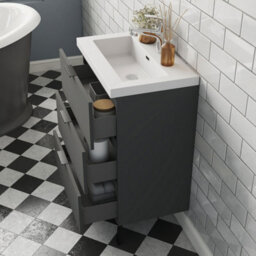 Probaty Bathrooms Vanity Unit Matte Anthracite Mdf,600X385X850mm,wall Mounted,3 Drawer With Artificial Stone Square Basin - thumbnail 4