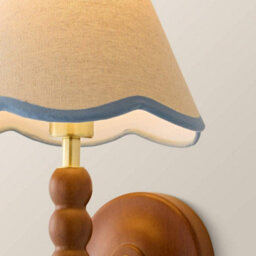 Valuelights Bobbin Walnut Bobble Wall Light And Blue Trim Linen Lamp Shade And Bulb - thumbnail 4