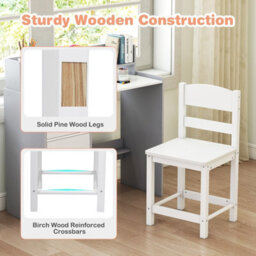Costway Kids Study Desk And Chair Set Children Writing Desk W/ Hutch-Grey - thumbnail 5