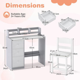Costway Kids Study Desk And Chair Set Children Writing Desk W/ Hutch-Grey - thumbnail 2