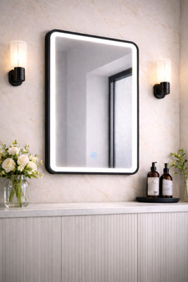 Lumora 700X500mm Matt Black Led Bathroom Mirror - Anti-Fog - Dimmable Tri-Light - image 1