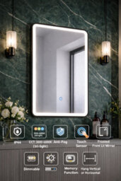 Lumora 700X500mm Matt Black Led Bathroom Mirror - Anti-Fog - Dimmable Tri-Light - thumbnail 2