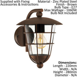 Stylish Ip44 Outdoor Wall Light - Brown Fisherman Lantern With E27 Bulb Socket - thumbnail 2