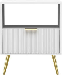 Xample Modern Chic Wooden Bedside Table Fluted Nightstand With Gold Metal Legs, Storage Drawer & Waterproof Finish Bedroom & Living Room - thumbnail 5