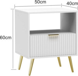 Xample Modern Chic Wooden Bedside Table Fluted Nightstand With Gold Metal Legs, Storage Drawer & Waterproof Finish Bedroom & Living Room - thumbnail 3
