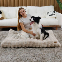 Bingopaw 120Cm Dog Bed Pet Calming Cushion Mat Washable Soft Warm Plush Mattress, Khaki Beige - thumbnail 8