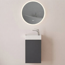 Durovin Bathrooms 400mm Wall Mounted Dark Gray Vanity Unit Include Basin With Illuminated Led Bathroom Round Mirror - thumbnail 1