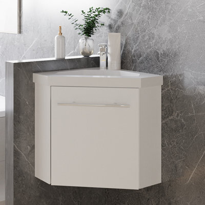 Sline 395mm Matte White Bathroom Vanity Unit With Integrated Sink, 1 Door Soft-Close In The Corner - image 1