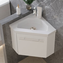 Sline 395mm Matte White Bathroom Vanity Unit With Integrated Sink, 1 Door Soft-Close In The Corner - thumbnail 4