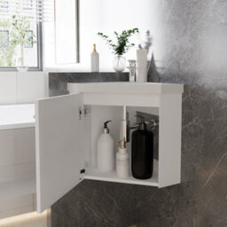 Sline 395mm Matte White Bathroom Vanity Unit With Integrated Sink, 1 Door Soft-Close In The Corner - thumbnail 5