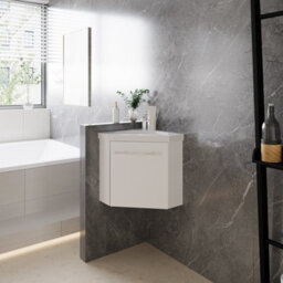 Sline 395mm Matte White Bathroom Vanity Unit With Integrated Sink, 1 Door Soft-Close In The Corner - thumbnail 6