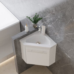 Sline 395mm Matte White Bathroom Vanity Unit With Integrated Sink, 1 Door Soft-Close In The Corner - thumbnail 7