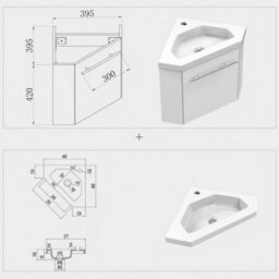 Sline 395mm Matte White Bathroom Vanity Unit With Integrated Sink, 1 Door Soft-Close In The Corner - thumbnail 2
