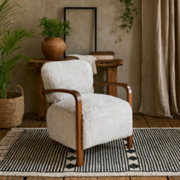 Wyld Haus Luna Accent Armchair In Natural Faux Shearling With Walnut Arms - thumbnail 2