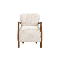 Wyld Haus Luna Accent Armchair In Natural Faux Shearling With Walnut Arms - thumbnail 3