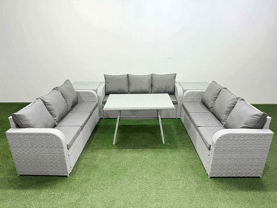 Fimous 9 Seat Outdoor Pe Rattan Garden Furniture With Cushions 3 Seater Sofa 2 Side Tables Light Grey - image 1