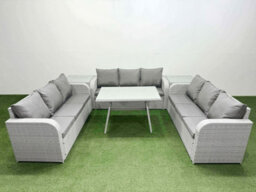Fimous 9 Seat Outdoor Pe Rattan Garden Furniture With Cushions 3 Seater Sofa 2 Side Tables Light Grey - thumbnail 1