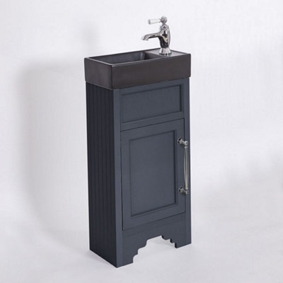 Homestylestore Black Grey 400mm Bathroom Vanity Unit With Black Basin And Chrome T Bar Handles - image 1