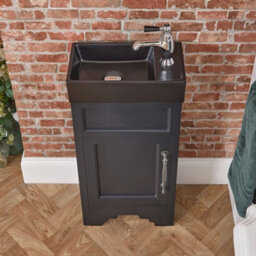 Homestylestore Black Grey 400mm Bathroom Vanity Unit With Black Basin And Chrome T Bar Handles - thumbnail 2