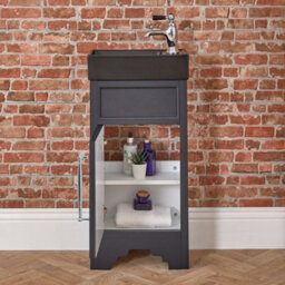 Homestylestore Black Grey 400mm Bathroom Vanity Unit With Black Basin And Chrome T Bar Handles - thumbnail 3