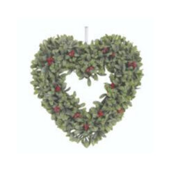 Christmas Wreath 34Cm - Frosted Green Leaf Heart With Red Berries - thumbnail 2