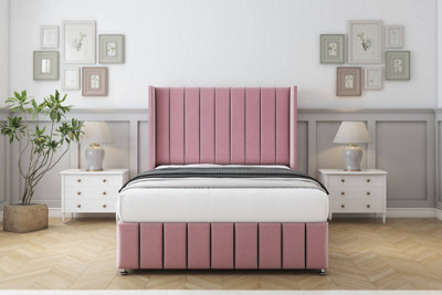 "Comfort Serena Pink Plush Divan Bed Set No Drawers - 54"" Wingback & 12"" Footboard 6' Super King" - image 1