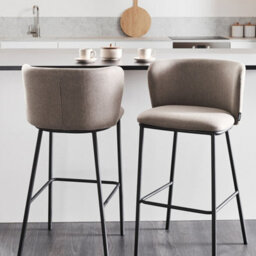 Wyld And Coco Taupe Bar Chairs Set Of 2 Armless Curved Back Black Legs For Kitchen Island And Breakfast Bar - thumbnail 2