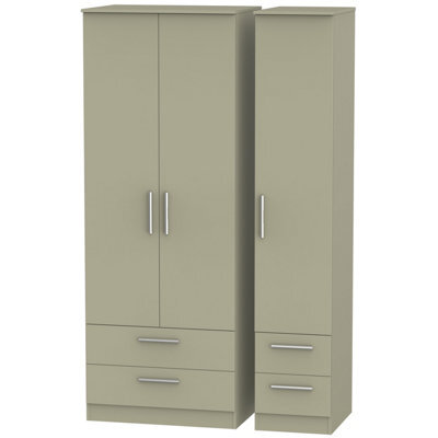 Trent Tall Triple 4 Drawer Wardrobe In Mushroom Gloss & Mushroom Matt (Ready Assembled) - image 1