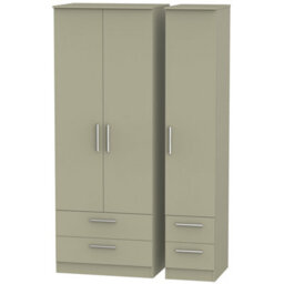Trent Tall Triple 4 Drawer Wardrobe In Mushroom Gloss & Mushroom Matt (Ready Assembled)