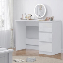 White Gloss-Office Desk White Or Grey Dressing Table 3 Drawers Bedroom Furniture - thumbnail 3