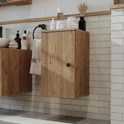 Roomart Lotus Bathroom Towel Storage Cabinet Wall Mounted Oak - image 1