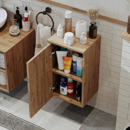 Roomart Lotus Bathroom Towel Storage Cabinet Wall Mounted Oak - thumbnail 2